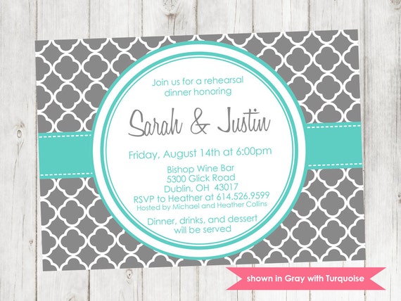 Rehearsal Dinner Invitation - Printable Quatrefoil Invite - Colors and Text Customizable Il_570xn