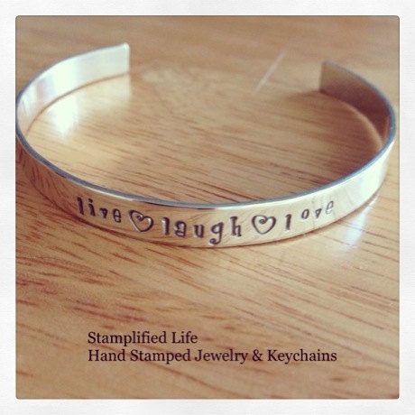 Live Laugh Love Sterling Silver Hand Stamped Cuff Bracelet