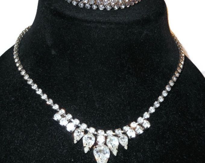 Weiss rhinestone necklace and bracelet, demi-parure with Austrian crystal clear rhinestones, great as a bridal necklace and bracelet