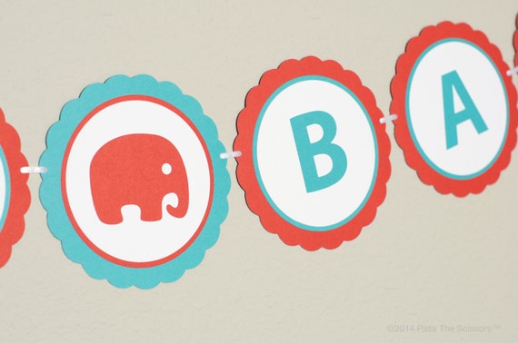 SWEET BABY, Elephant Baby Shower, Elephant Baby Shower Banner, Red Turquoise Modern Baby Banner Il_570xn