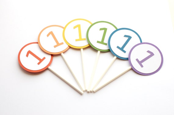 Rainbow 1st Birthday Cupcake Toppers Set of 12 Il_570xn