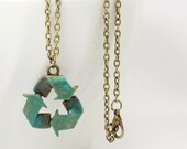 Recycle Necklace, Earth Day, Trendy Necklace, Hipster Necklace, Teal Recycle Necklace, Recycle Charm Necklace, Bronze Recycle Necklace