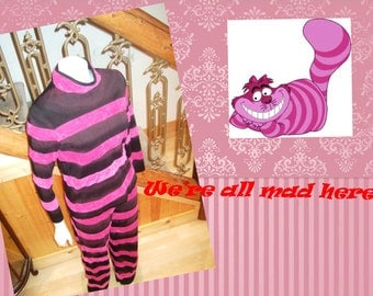 Upcycled Steampunk Clothing, Custom Cheshire Cat Costume, Pink and Black Striped Costume, Alice in Wonderland Allow 2 weeks for Custom Items