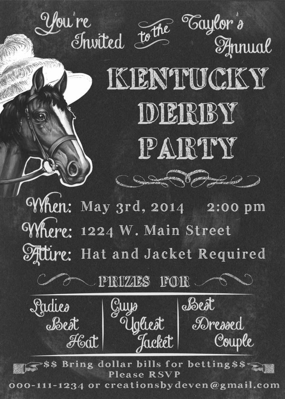 Kentucky Derby Party Invitations Chalkboard by CreationsbyDeven