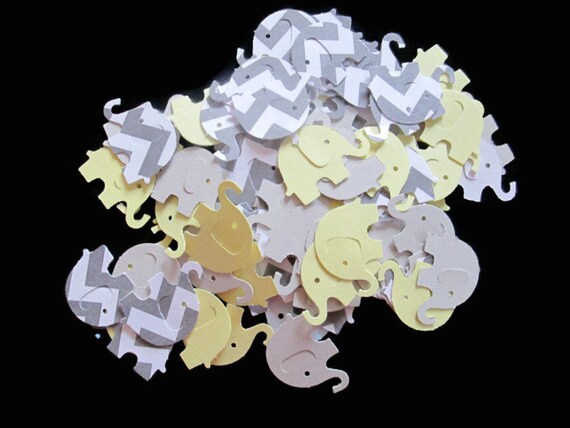 Grey Chevron with Yellows and Grey Elephants - Modern Grey and Yellow, Baby Shower, Elephant Confetti, Chevron elephants Il_570xn
