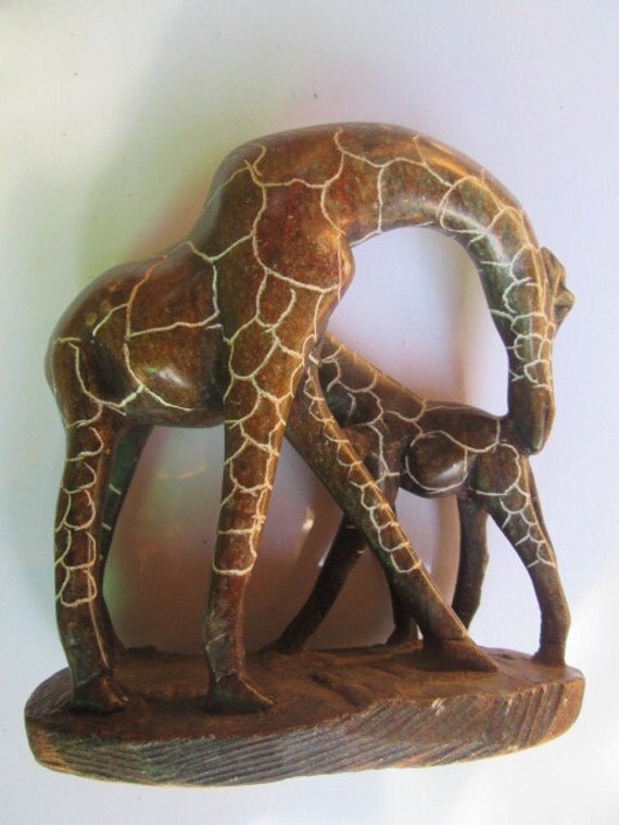 Stone soapstone sculpture of 2 giraffes for by handicraftafrica