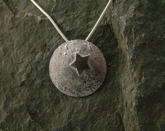 Sterling silver moon and star pendant