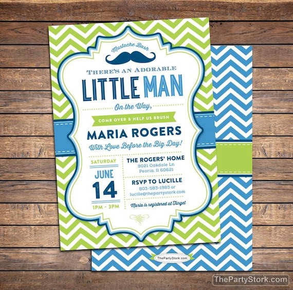 Little Man Baby Shower Invitation, Mustache Baby Shower Invitation 