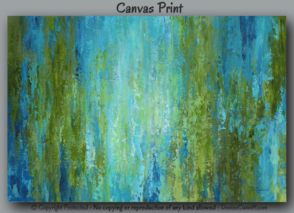 Large wall art Abstract canvas print Turquoise Olive green