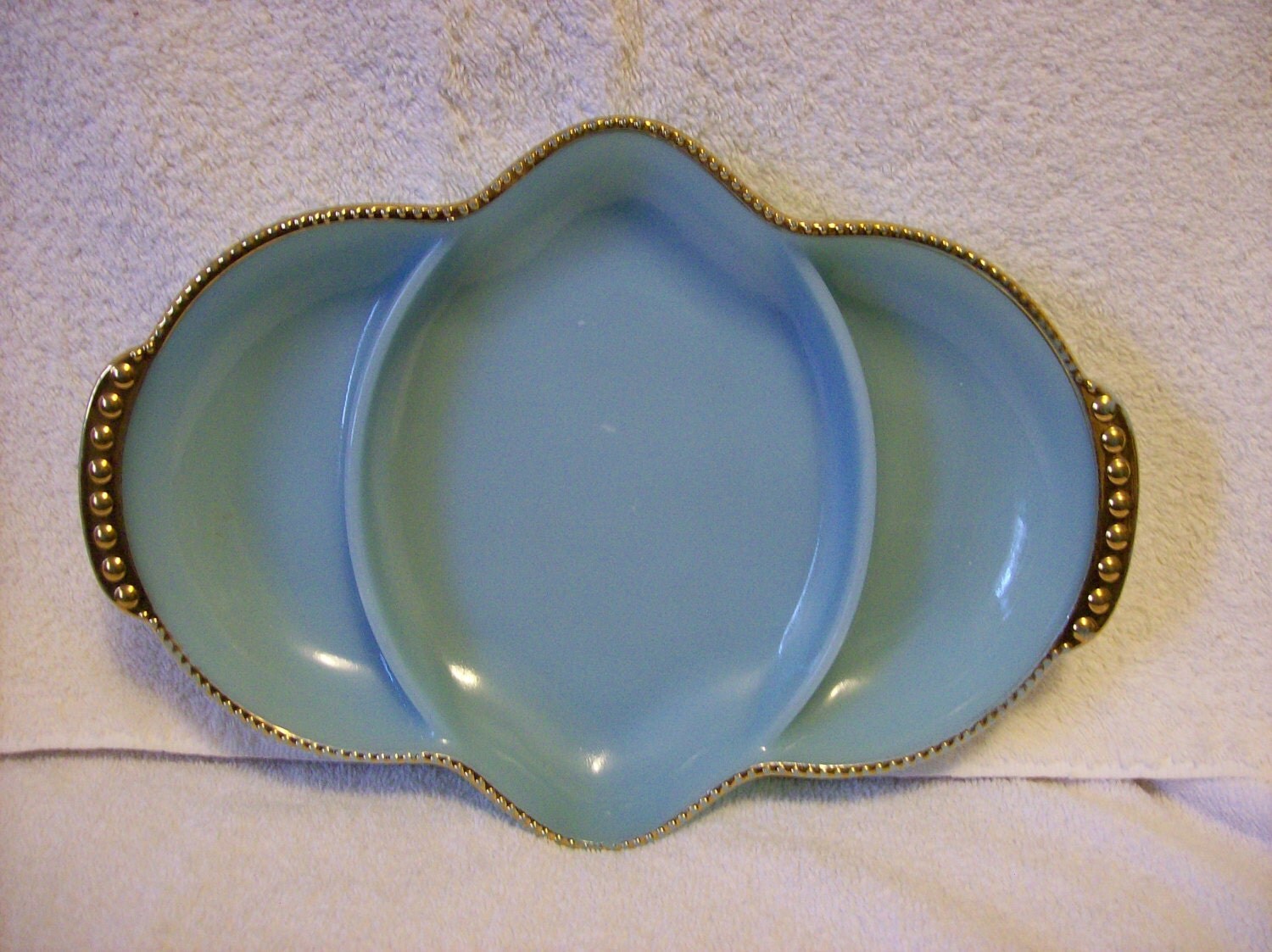 FireKing Divided Serving Dish in Powder Blue Haute Juice