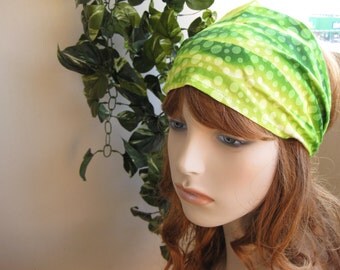 Green Waves Bandana Head Wrap Women's Gypsy Hippie Headband Hair Accessory by flowercitythreads