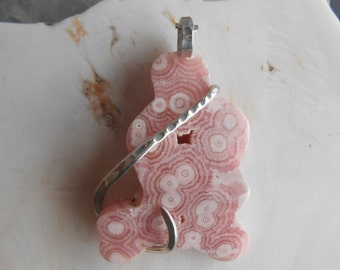 Cabochon-Rhodochrosite Eyes Silver Wrapped Pendant