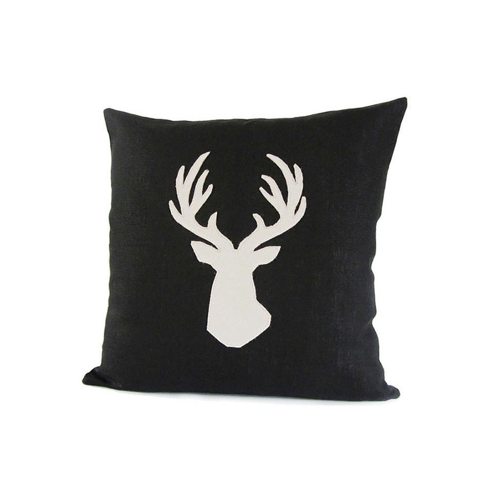 Leather Deer Pillow Cover Black / Ivory Leather by celineandkate