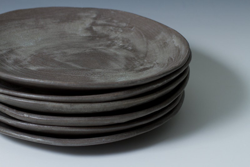 9 Charcoal Stoneware Plates Ceramic Pottery Handmade