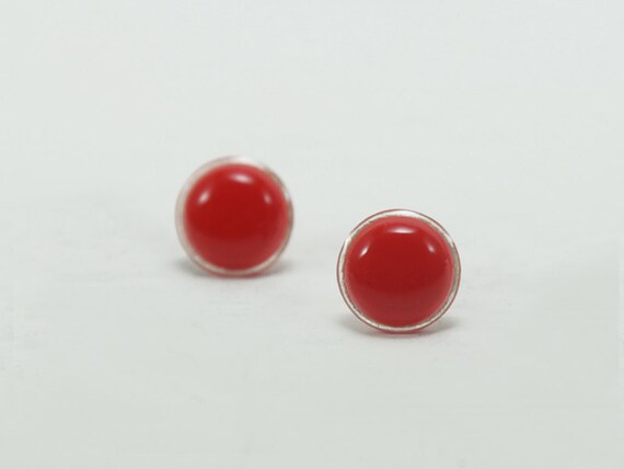 Red Stud Earrings 12mm Bright Red Small Stud Earrings Red