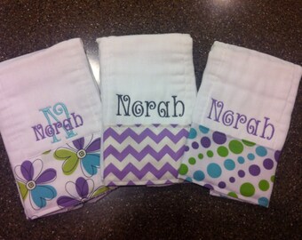 Personalized Burp Cloths for Girls-Set of 3
