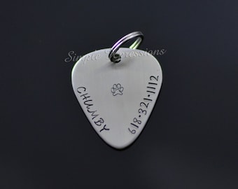 Personalized Pet Name Tag - Stainless Steel Guitar Pick