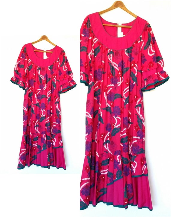 Plus Size 3X Pink Hawaiian Muumuu // Vintage Colorful Plus
