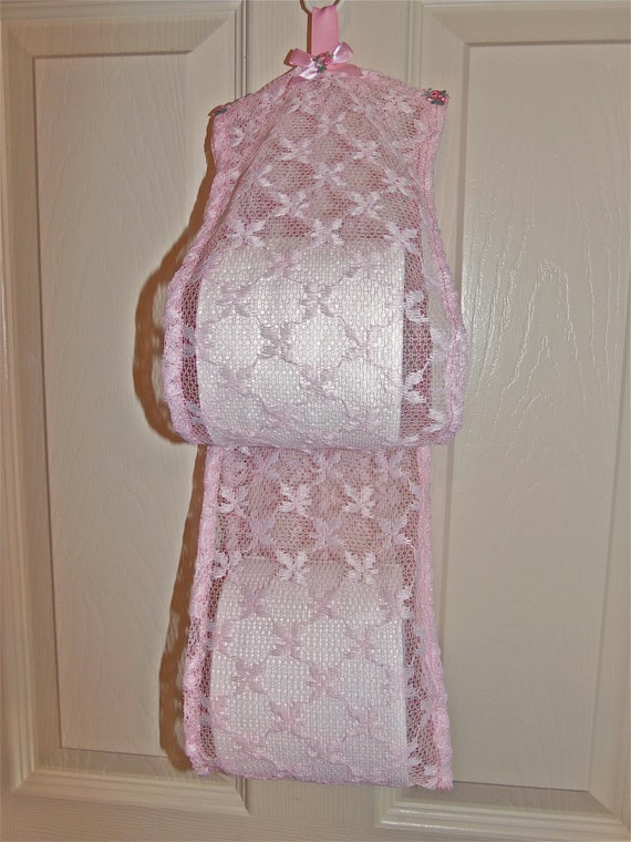 Lace Toilet Tissue Holder. Pink Toilet paper holder. Pink