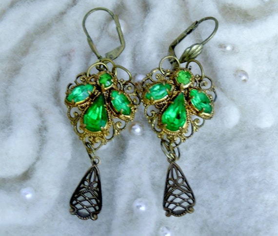 Vintage Bridal Holiday Bohemian Emerald Earrings