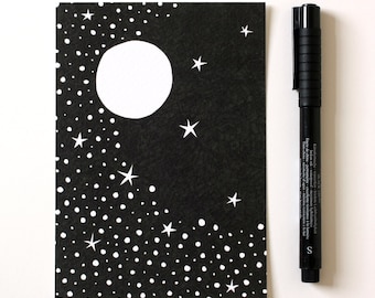 Starry Sky / A6 print / Mini art print / Illustration / Contemporary art / Postcard / Black and white