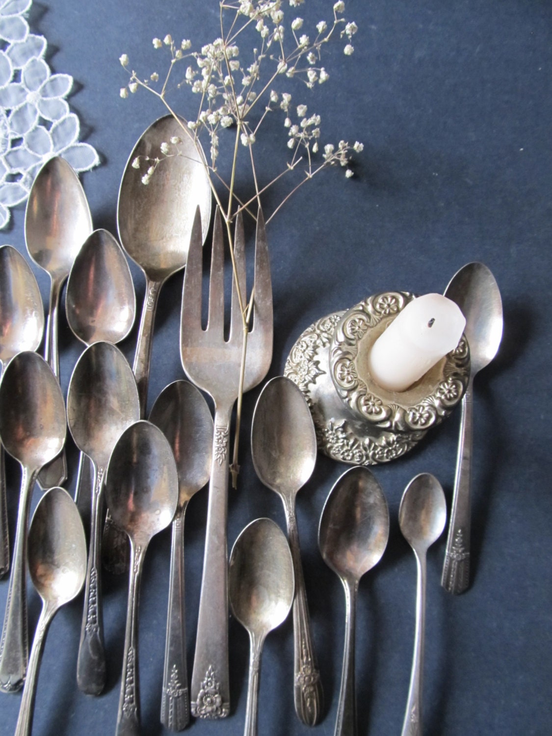 Vintage silerware / spoons / wedding decor / shabby chic decor / tea