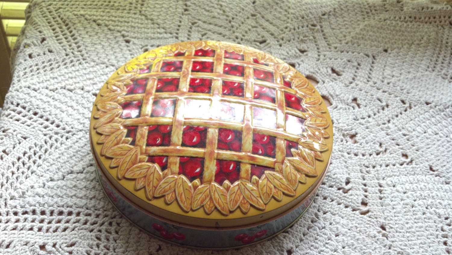 Vintage Cherry Pie Cookie Tin Metal Tin Can by PattiesPassion