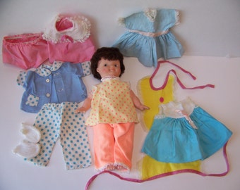 Vintage Doll with Doll Clothes. Doll Wardrobe. Vintage Doll Clothes. Baby Doll Clothes. Baby Doll Dress. Doll Pajamas. Baby Doll Accessories