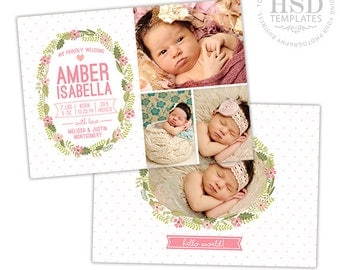 Birth Announcement Template for Girls - Newborn Announcement Template - Photography Photoshop Templates - BA169