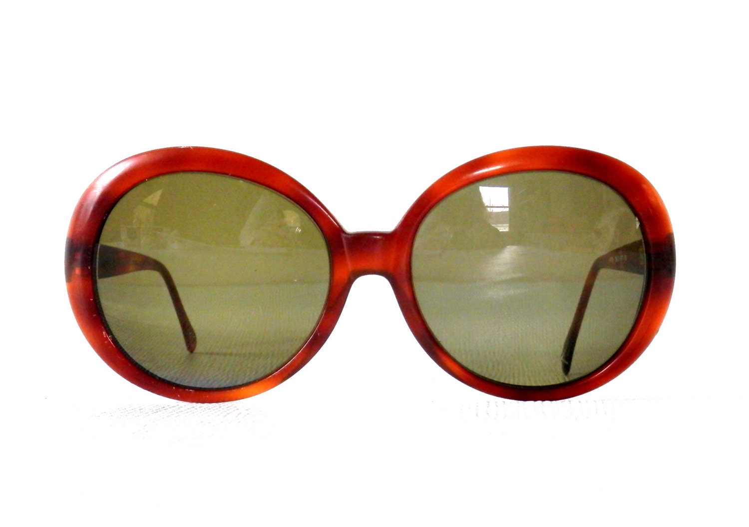 Adrienne Vittadini Round Sunglasses Orange Frames with Green Lens ...