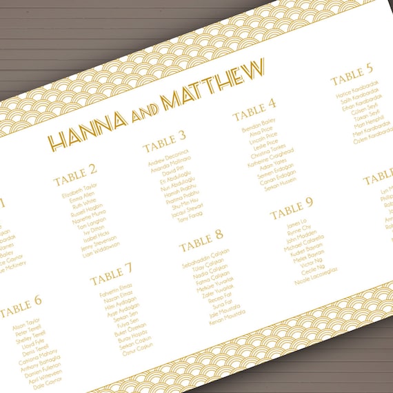 Wedding seating chart Great Gatsby themed 1920 Art Deco