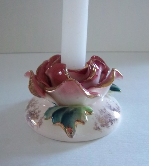 Porcelain Capodimonte Style Rose Blossom Candle Holder