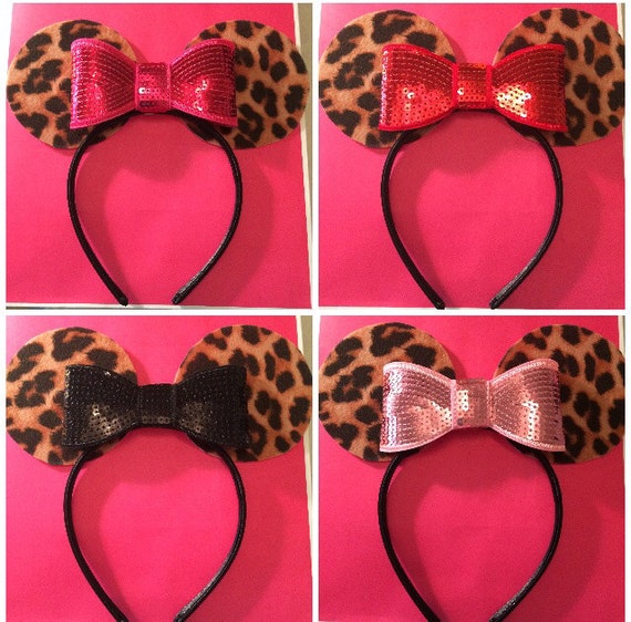 Items similar to Minnie Mouse Ear Leopard Headband for Children to ...