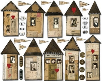 10 VINTAGE Handmade Houses & Homes - Instant Printable Digital Collage Sheet