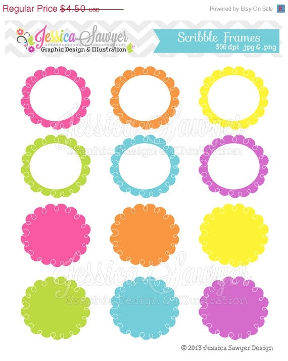 50% OFF - INSTANT DOWNLOAD, scribble digital frames, digital tags, scrapbooking clipart, for commercial use, invitations, printable Il_570xn