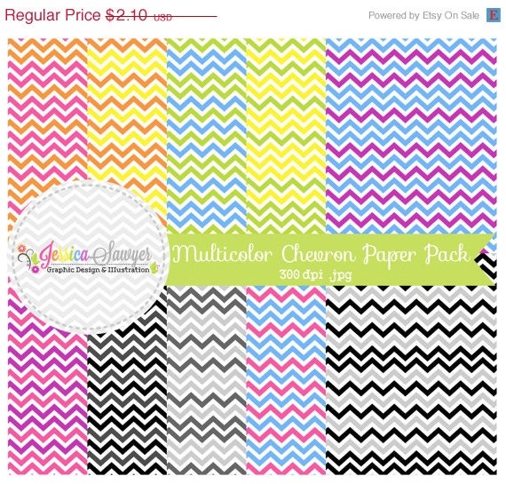 50% OFF - multi-color chevron digital paper pack - preppy background - card making - invitation - printable papers- commercial use INSTANT D Il_570xn
