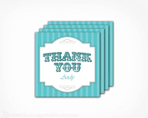 Thank You Tag - Custom Colors - PRINTABLE PDF File Rustic Wedding Birthday Baptism Bridal Baby Shower Favor - Vintage Stripe Collection Il_570xn