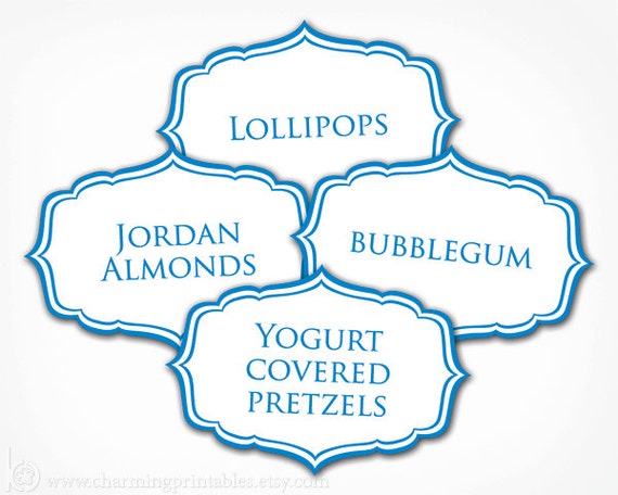 Blue Labels - PRINTABLE Digital File - Candy Buffet Labels Tags in Blue for Wedding, Birthday Party, Bridal or Baby Shower Il_570xn