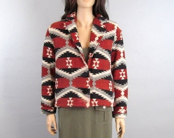Southwest Jacket Minimalist Jacket Tribal Jacket Cropped Jacket 80's Jacket 90s Jacket Vintage Jacket Slouchy Jacket Western Jacket Large G