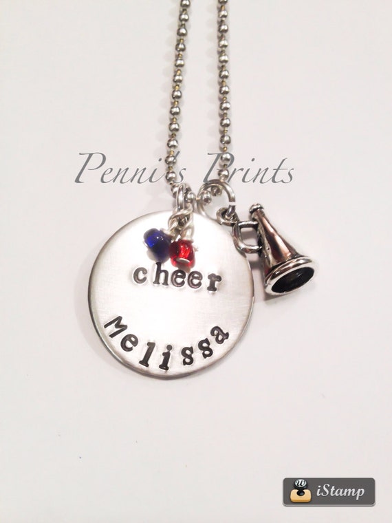 cheer pom keychain pom necklace, pom, sports stamped pom cheerleader cheer cheer gift, Cheer