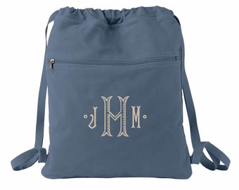 Monogrammed Cinch Sack - Personalized Canvas Drawstring Bag in 7 colors