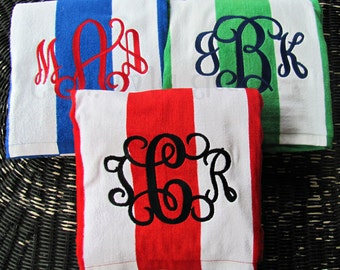 Monogrammed Beach Towel, Cabana Striped Towel, Monogrammed Stripe Towel, Stripe Beach Towel, Bridesmaids Gift, Teachers Gift, Stripe Towel