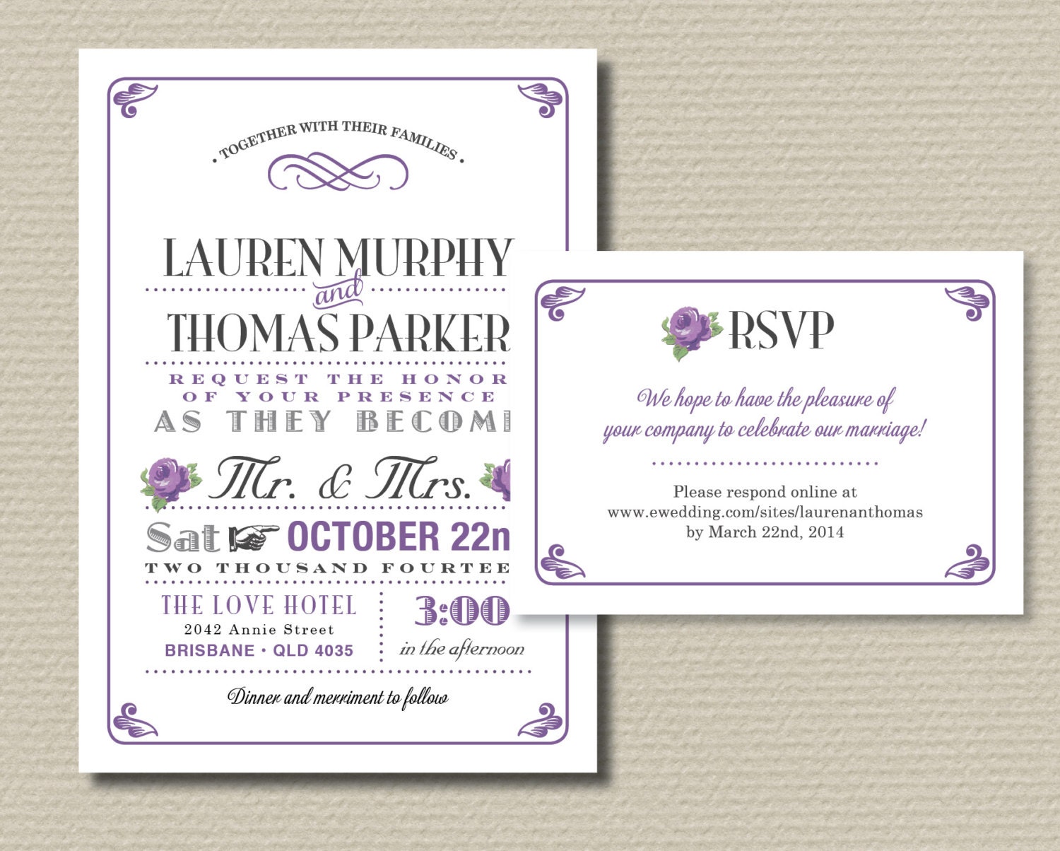 Printable Wedding Invitation And Rsvp Vintage Poster Design