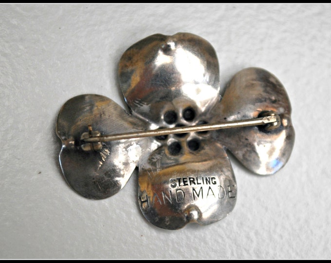 Dogwood flower Brooch - Sterling Silver - Signed Handmade - Floral Pin