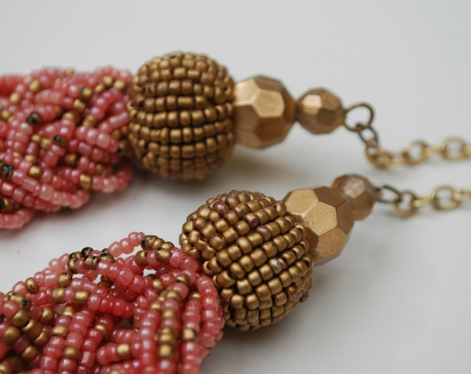 Torsade necklace - Pink and Gold Bead - Braided necklace - boho woven