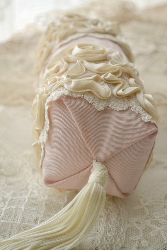 Stunning Vintage Small Pink Pillow with Ribbon work