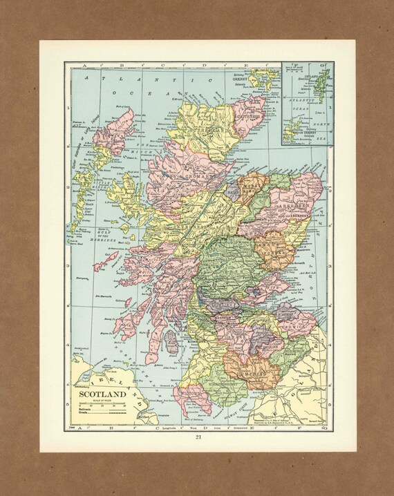 Vintage map of Scotland from 1940 Antique by placesintimemaps