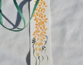 Hand painted apricot daisy bookmark; gift bookmark w /green ribbon; book lover gift