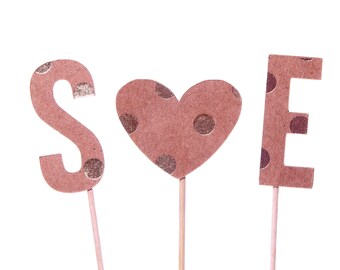 Custom Cake Topper - Gold and Kraft Heart Cake Topper - Gold Letter Picks - Initials Cake Topper
