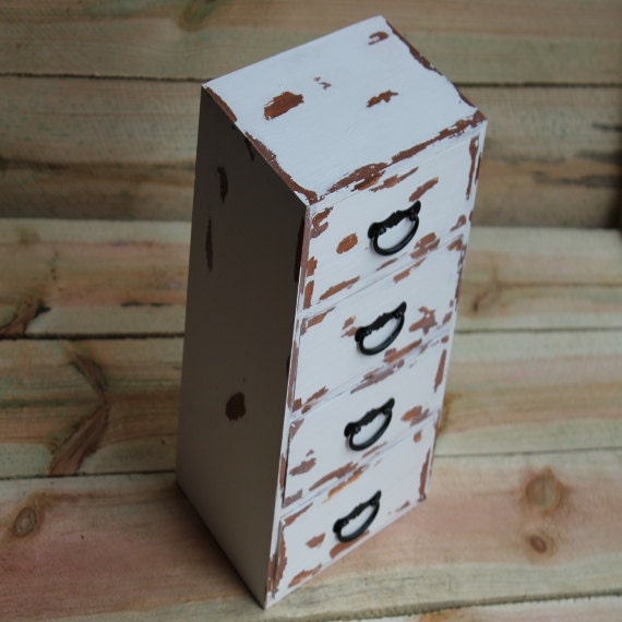 Large Whitewashed Distressed Wood Drawer Jewelry Box Trinket